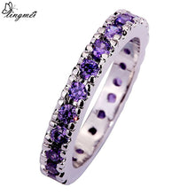 Load image into Gallery viewer, lingmei Wholesale Lady Round Hoop Purple Green Red Zircon Silver Ring