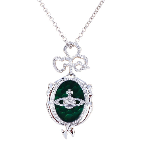 XIAOJINGLING Full Crystal Vintage Mermaid Wrapped Cross Saturn Inlay Pendant Necklace