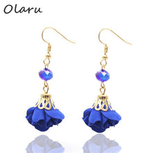 Load image into Gallery viewer, Olaru Vintage Long Flower Crystal Stud Earrings