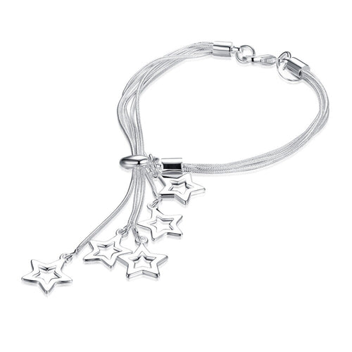 Empty Star Bracelet Fashion Star Snake Silver Bracelet 20cm Wholesale 925 Sterling Silver Love Hook 5 Star High Quality Jewelry