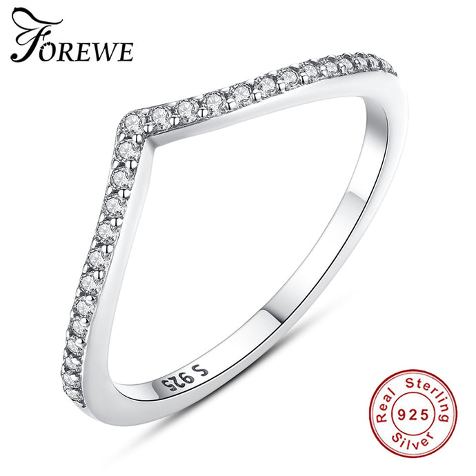FOREWE 100% 925 Sterling Silver Crystal CZ Finger Ring
