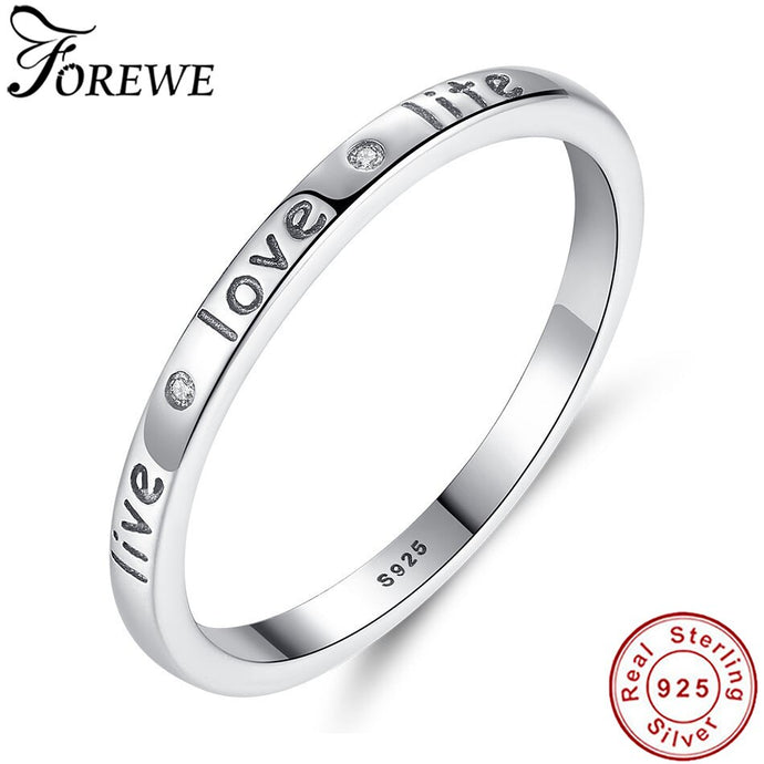 FOREWE 2019 Classic Live Love Life 925 Sterling Silver Finger Ring