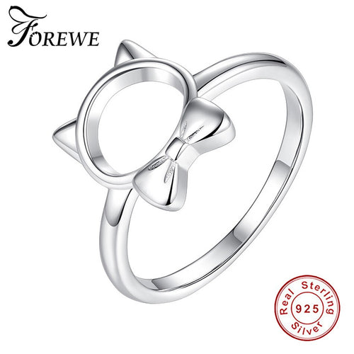 FOREWE 100% 925 Sterling Silver Bow-knot Lovely Cat Finger Ring