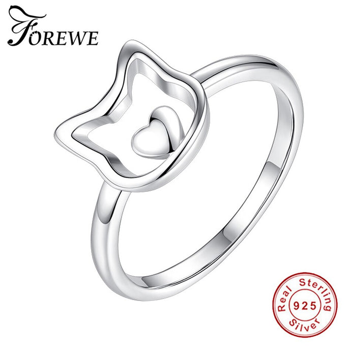 FOREWE 100% Real 925 Sterling Silver Cute Cat Finger Rings