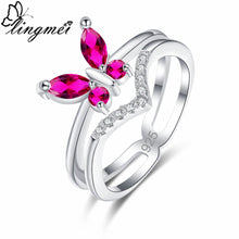 Load image into Gallery viewer, lingmei New Design Popular Butterfly Pink &amp; Red Royal Blue White CZ Silver Color Ring