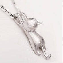 Load image into Gallery viewer, XIAOJINGLING Hot Sale Solid 925 Silver Lovely Matte Cat Pendant Climbing Naughty Animal Charm Necklace