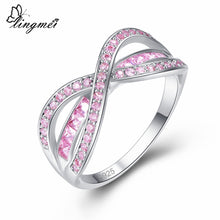 Load image into Gallery viewer, Lingmei Wedding Band Cross Fashion Round Cut Pink &amp; Red Zircon Silver 925 Ring