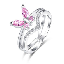 Load image into Gallery viewer, lingmei New Design Popular Butterfly Pink &amp; Red Royal Blue White CZ Silver Color Ring